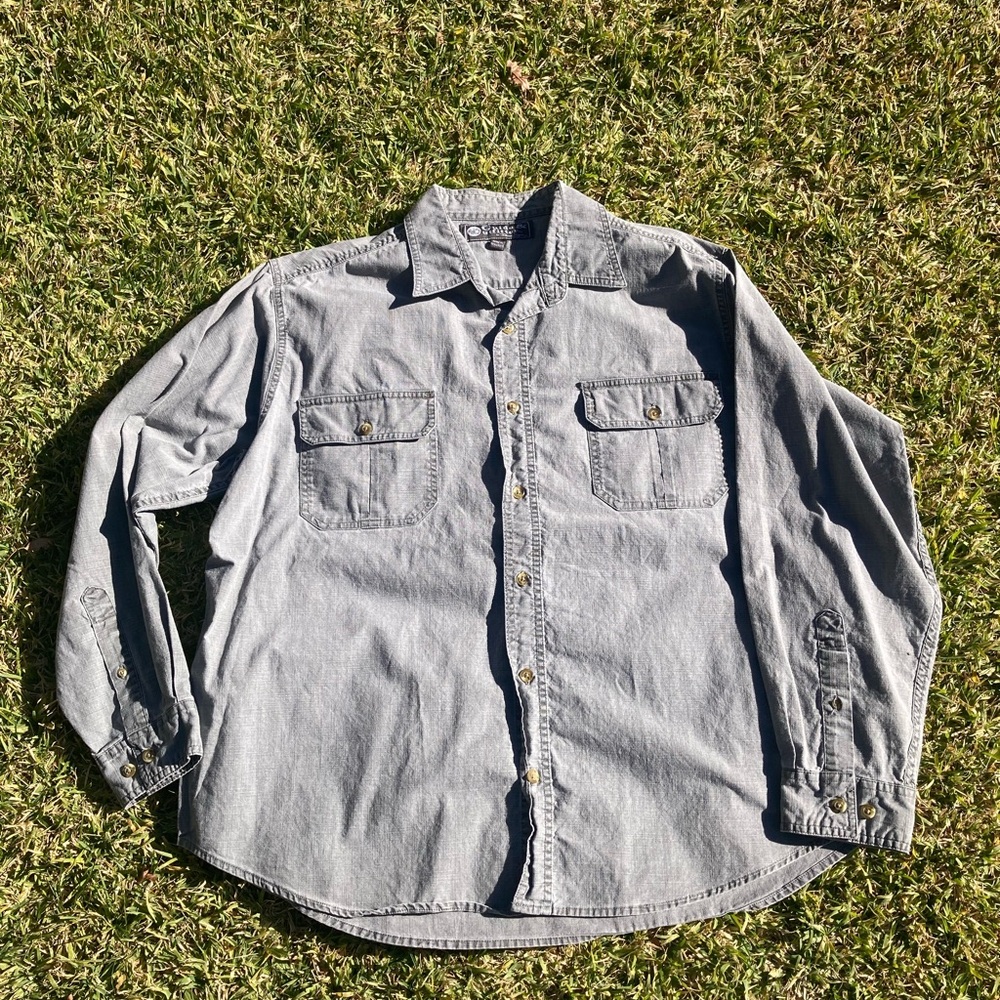 Men's Casual Grey/Green Button Down Shirt